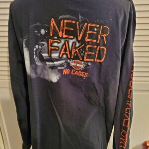Harley Davidson ‘Never Faked’ long sleeve shirt Size L. 100% Cotton Beefy Hain